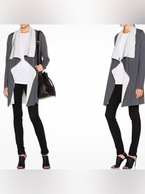 VINCE GREY MERINO WOOL BLEND TWO TONE DRAPE OPEN CARDIGAN SWEATER COAt Size M